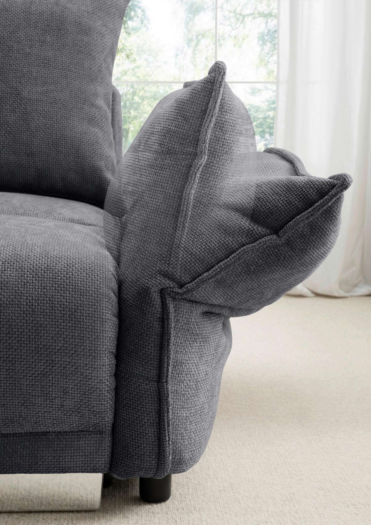 BIGSOFA Mikrofaser Graphitfarben  - Chromfarben/Graphitfarben, Basics, Kunststoff/Textil (242/71/90/131cm) - Livetastic