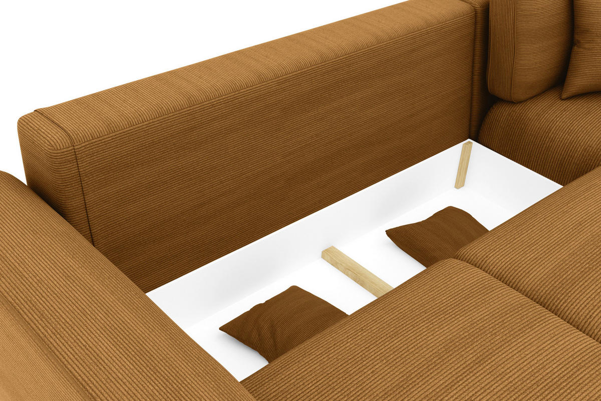 ECKSOFA in Cord Rostfarben  - Chromfarben/Rostfarben, Konventionell, Kunststoff/Textil (293/195cm) - MID.YOU