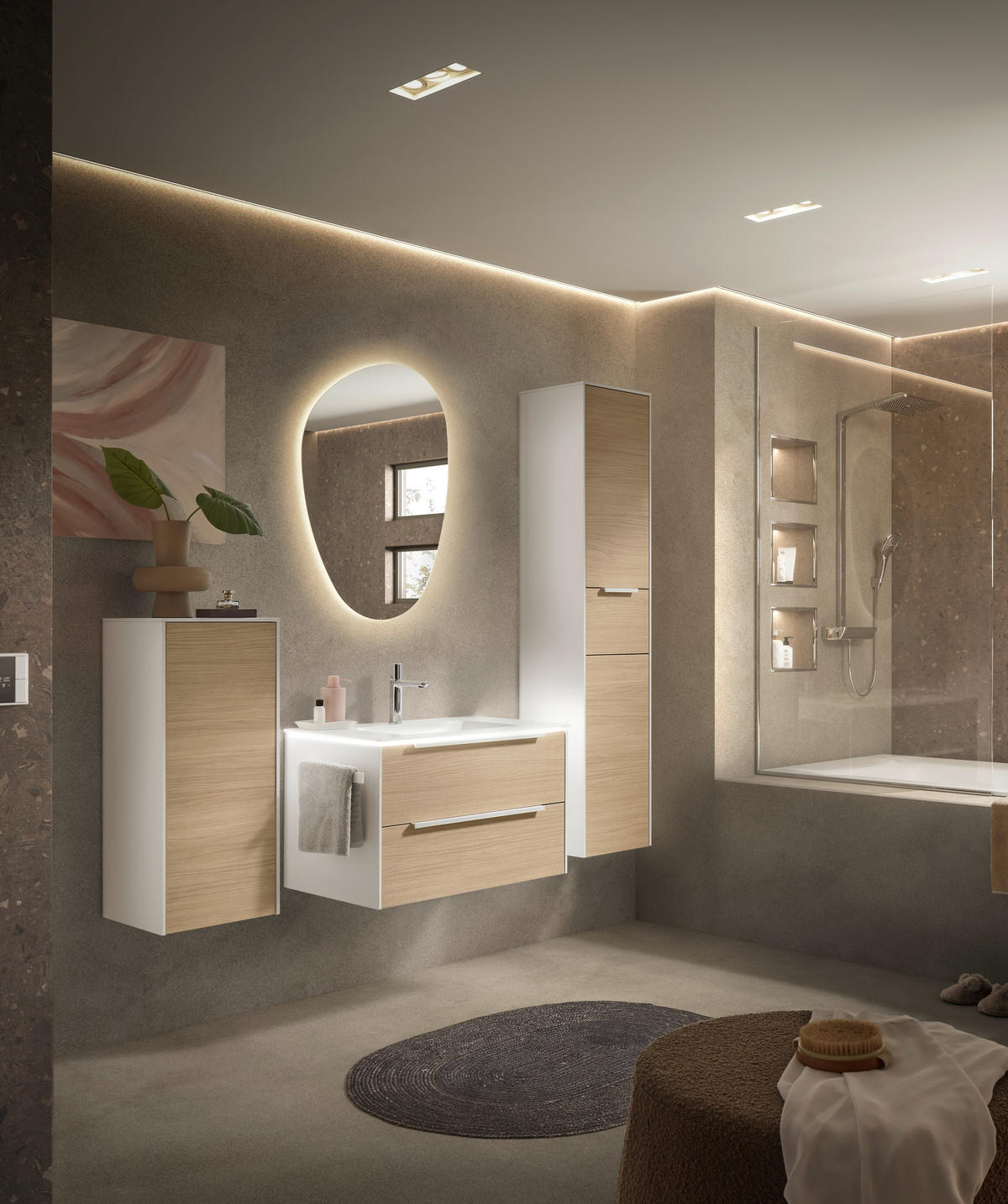 BADEZIMMER 3-teilig  in 80,5 cm  - Eichefarben/Weiß, Design, Holzwerkstoff/Stein (80,5cm) - Musterring