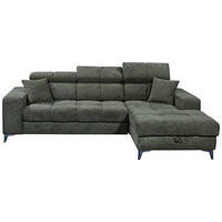 ECKSOFA in Chenille Dunkelgrün  - Dunkelgrün/Schwarz, Konventionell, Kunststoff/Textil (268/172cm) - MID.YOU