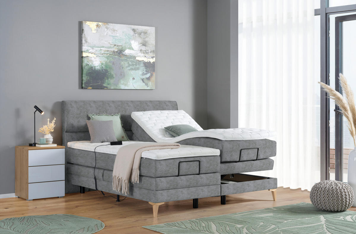 BOXSPRINGBETT 160/200 cm  in Grau  - Eichefarben/Grau, Konventionell, Holz/Textil (160/200cm) - Voleo