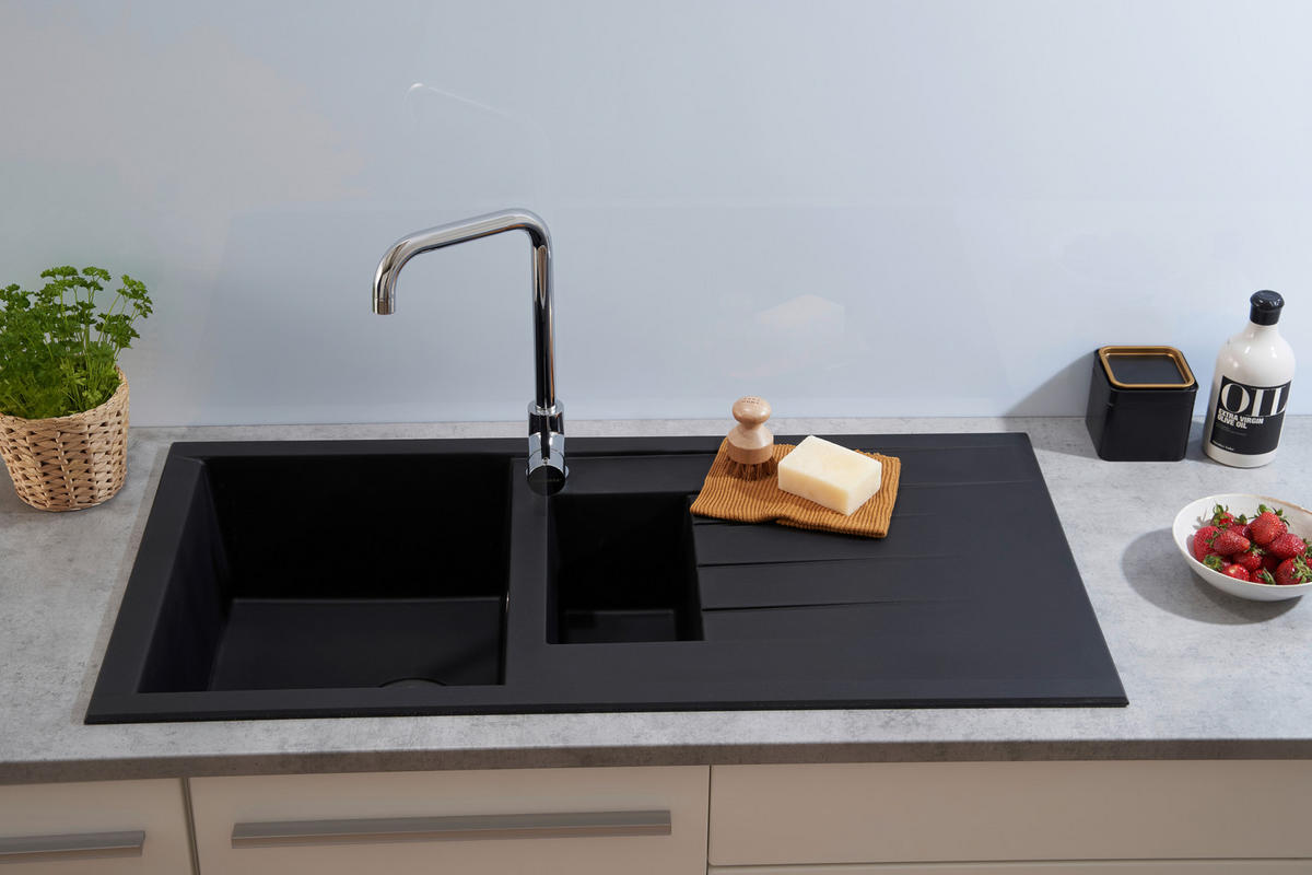 SPÜLE 1712HOUSTON100X50S  - Schwarz, Trend, Glas/Kunststoff (100/21/50cm) - Respekta