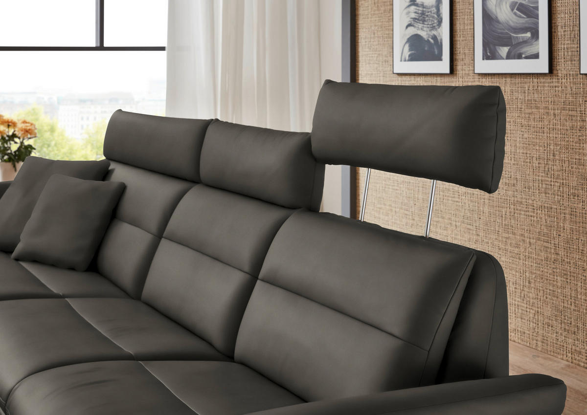 ECKSOFA in Echtleder Dunkelgrau  - Dunkelgrau/Schwarz, Design, Leder/Metall (169/298cm) - Dieter Knoll