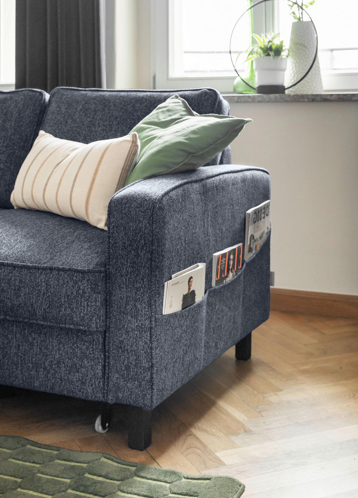 ECKSOFA in Struktur Dunkelblau  - Schwarz/Dunkelblau, Holz/Textil (148/228cm) - MID.YOU