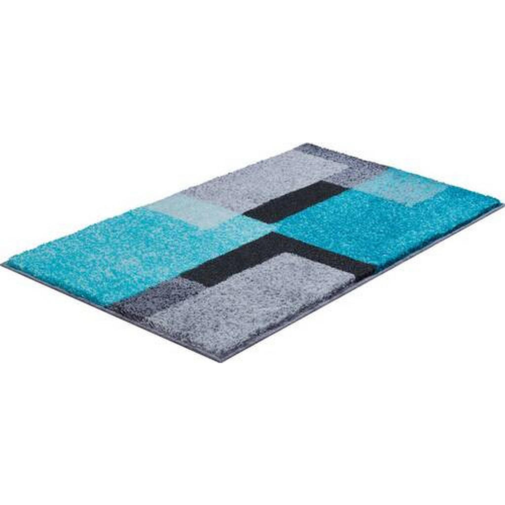 Thumbnail - Grund Badteppich Atala, Schwarz, Türkis, Grau, Textil, Karo, rechteckig, 70x120 cm, Oeko-Tex® Standard 100, Made in Euro...