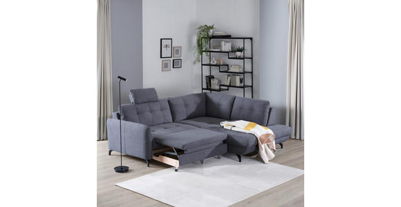 ECKSOFA in Flachgewebe, Leinenoptik Dunkelgrau  - Dunkelgrau/Schwarz, Design, Textil/Metall (247/208cm) - Xora