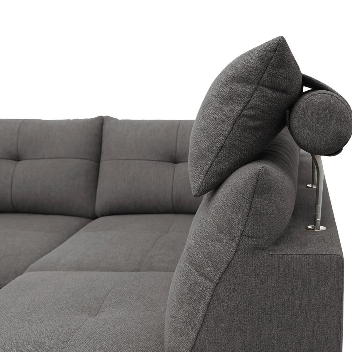 ECKSOFA SOLEI Dunkelgrau Chenille Zierkissen, Bettkasten, Kopfstütze  - Dunkelgrau/Schwarz, Design, Kunststoff/Textil (265/203cm) - MID.YOU