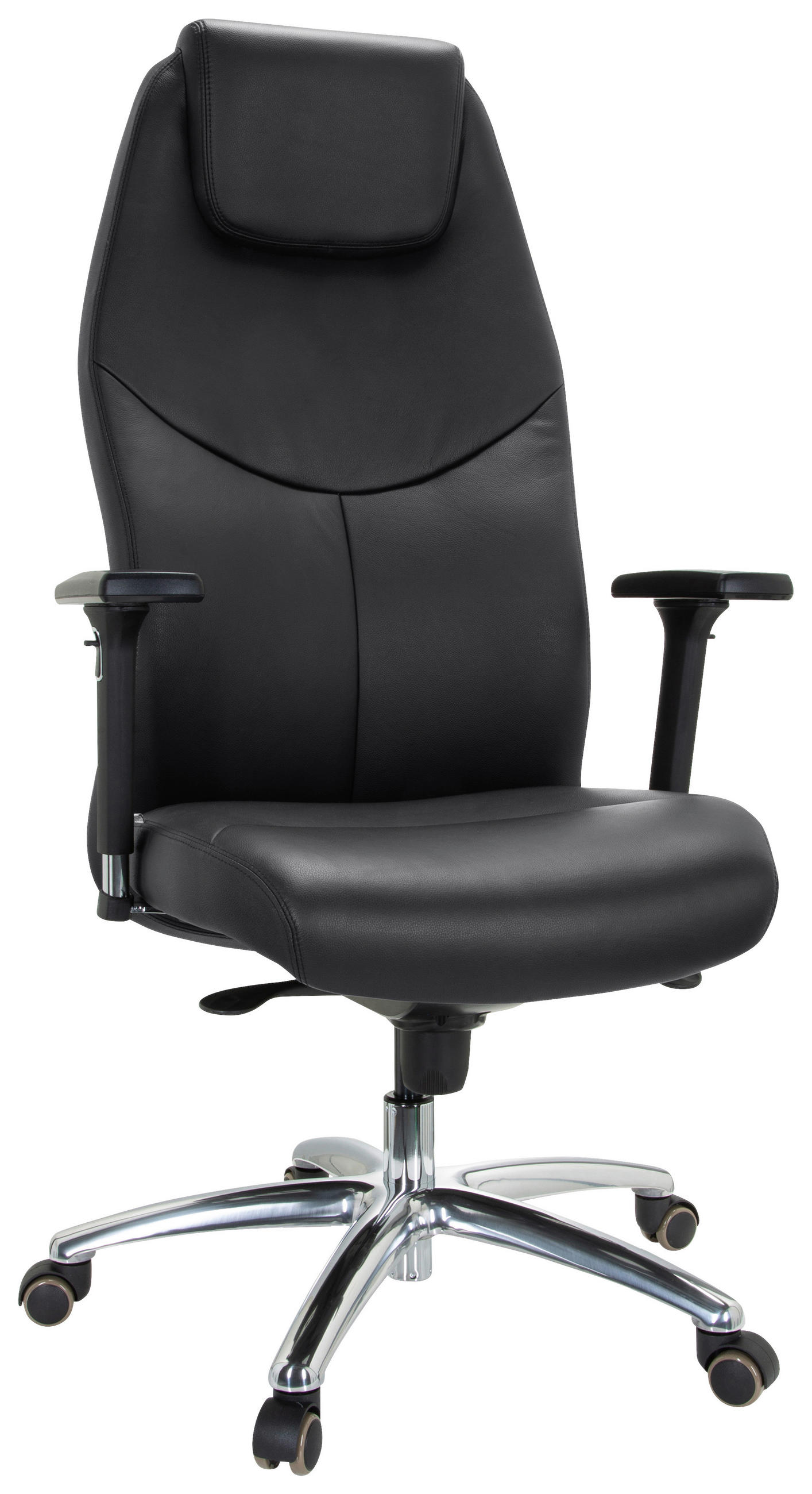CHEFSESSEL Schwarz  - Silberfarben/Schwarz, Basics, Leder/Kunststoff (70/126/70cm) - MID.YOU