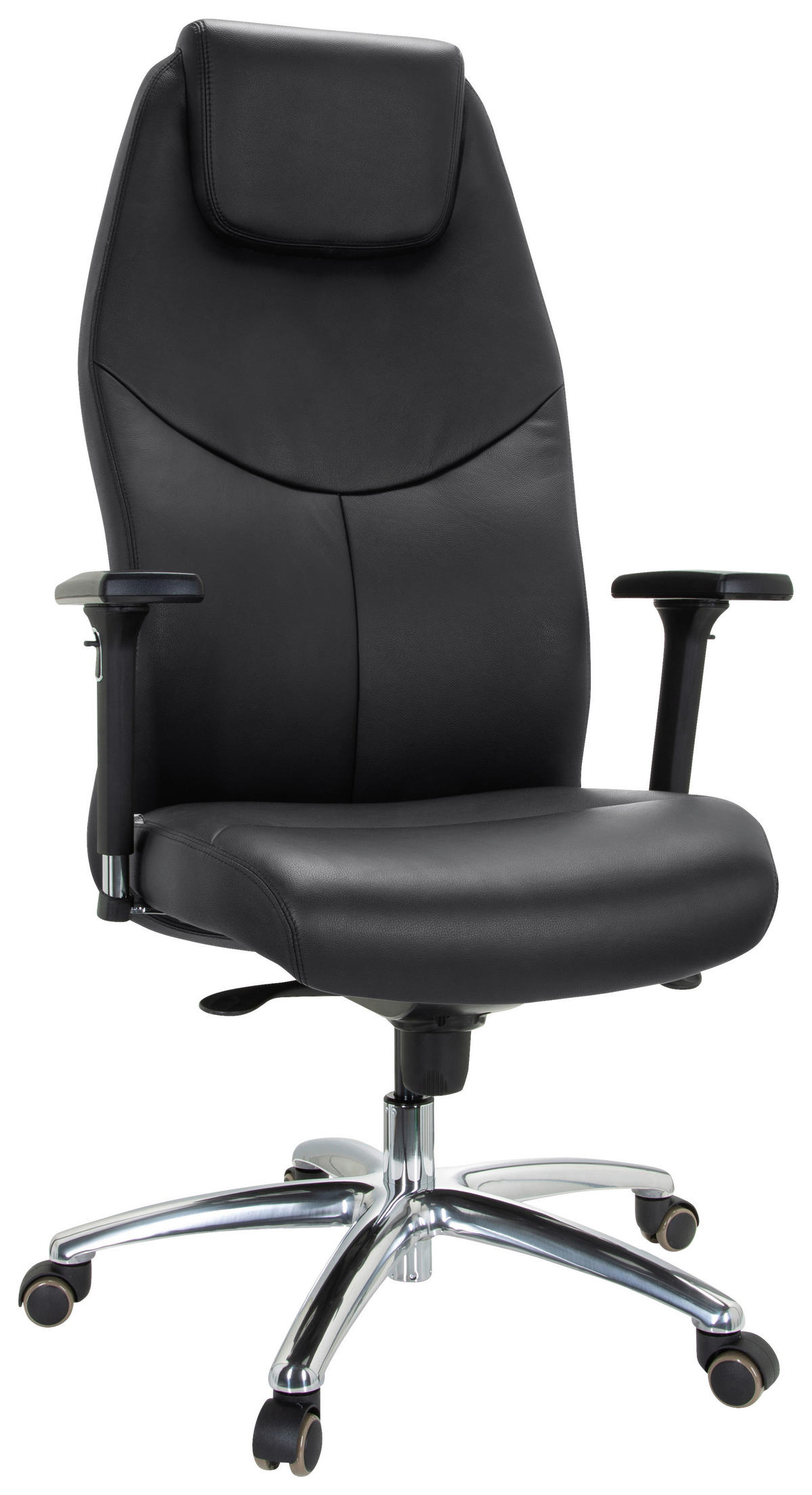 CHEFSESSEL Schwarz  - Silberfarben/Schwarz, Basics, Leder/Kunststoff (70/126/70cm) - MID.YOU