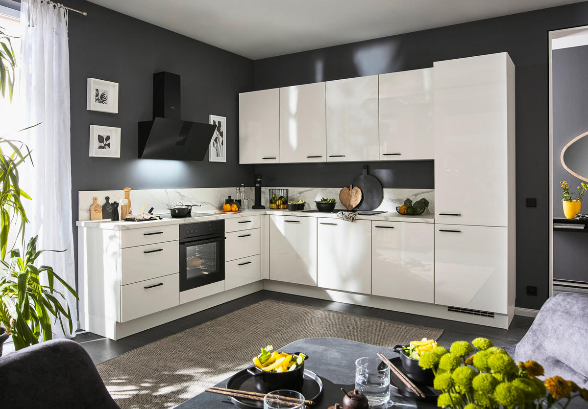 EINBAUKÜCHE   - Weiß Hochglanz, Design, Holzwerkstoff - Celina