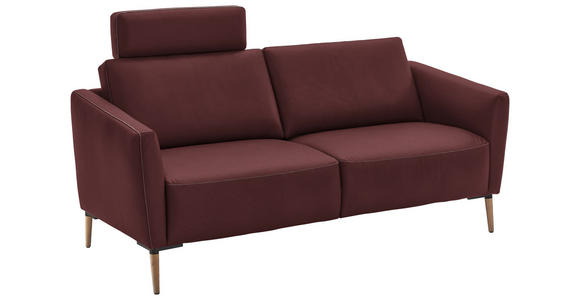 2-SITZER-SOFA  in Echtleder Bordeaux   - Eichefarben/Bordeaux, Natur, Leder/Holz (207/86/87cm) - Valnatura