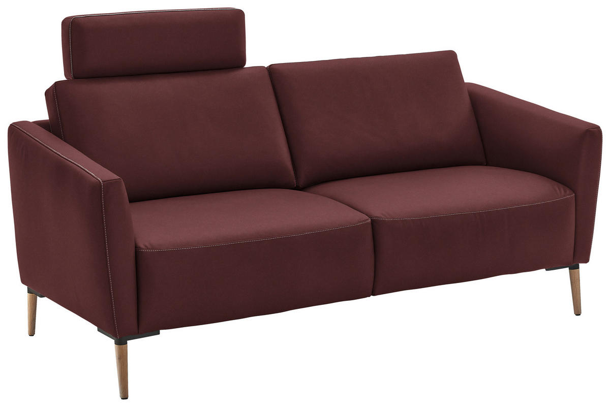 2-SITZER-SOFA  in Echtleder Bordeaux   - Eichefarben/Bordeaux, Natur, Leder/Holz (207/86/87cm) - Valnatura