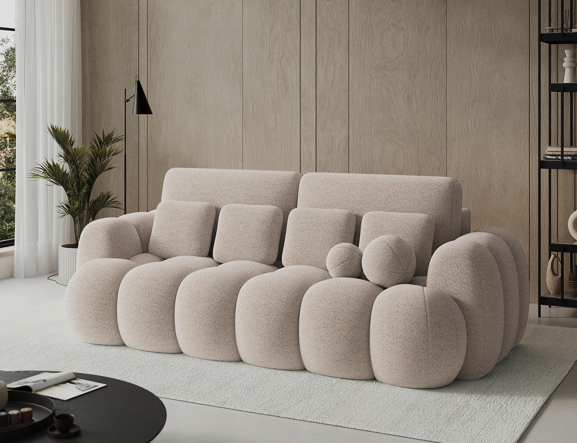 SCHLAFSOFA Bouclé Beige  - Beige/Schwarz, Design, Kunststoff/Textil (256/105/119cm) - MID.YOU