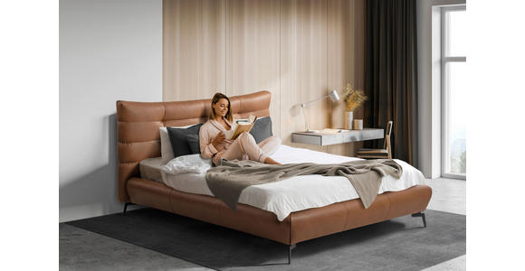 POLSTERBETT 180/200 cm,  in Cognac, gepolstertes Kopfteil,  - Cognac/Schwarz, Design, Leder/Metall (180/200cm) - Esposa
