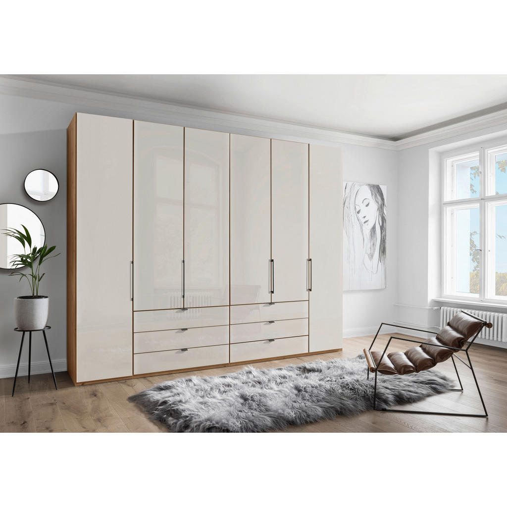 Thumbnail - Dieter Knoll Falttürenschrank, Champagner, Eiche Bianco, Metall, 8 Fächer, 6 Schubladen, 300x216x58 cm, ISO 9001, Golden...