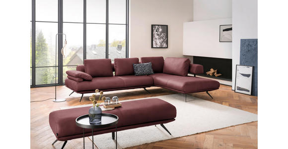 ECKSOFA in Echtleder Bordeaux  - Bordeaux/Schwarz, Design, Leder/Metall (305/231cm) - Dieter Knoll