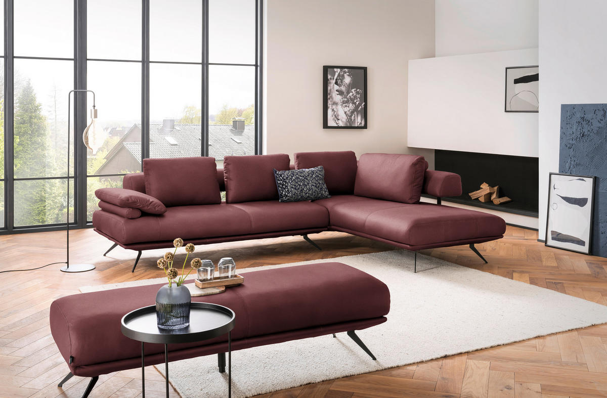 ECKSOFA in Echtleder Bordeaux  - Bordeaux/Schwarz, Design, Leder/Metall (305/231cm) - Dieter Knoll