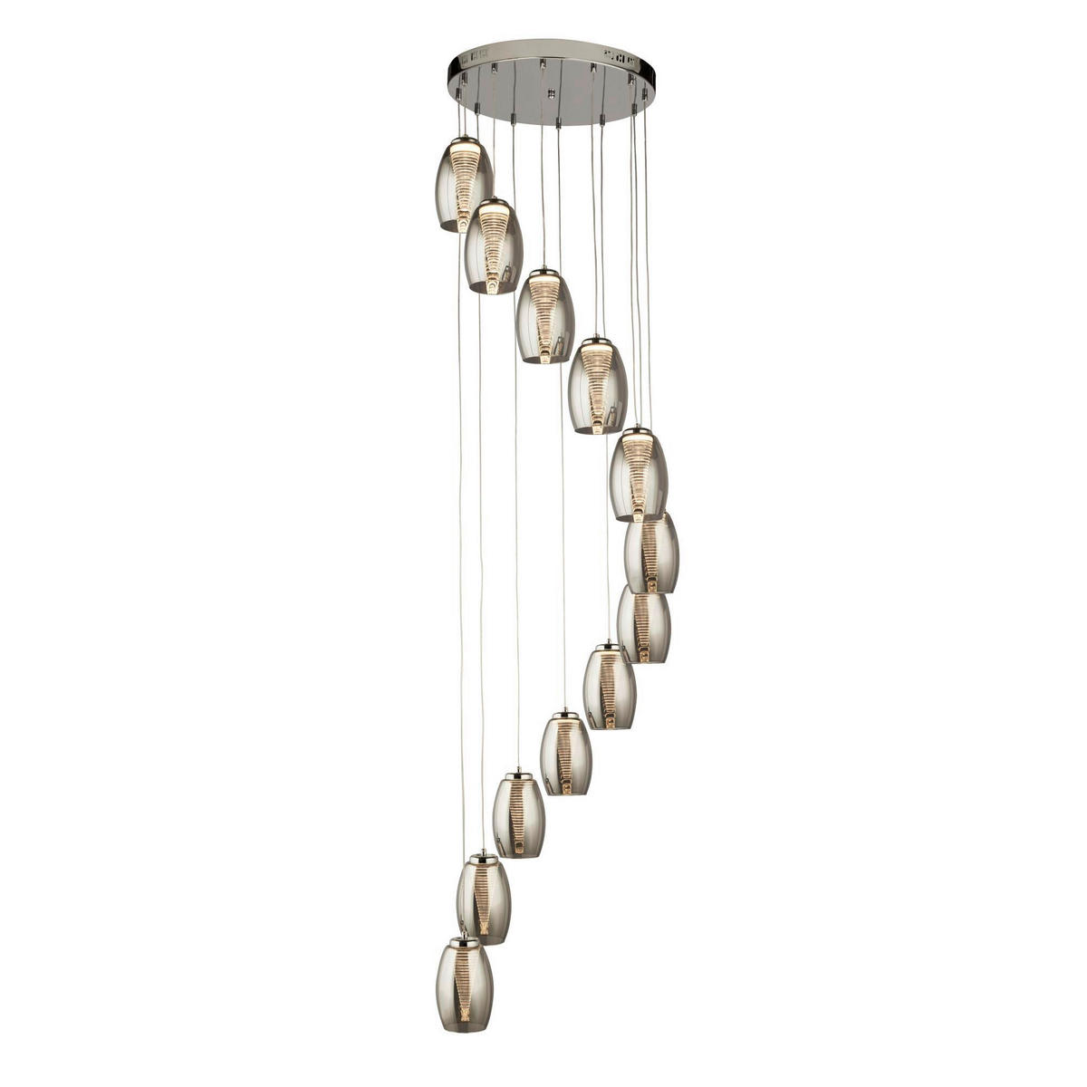 VISEČA NIHALNA LED-SVETILKA  Cyclone 63 W/1705 lm/3000 K/220-240 V/ - barve kroma, Design, kovina/steklo (52/200cm)