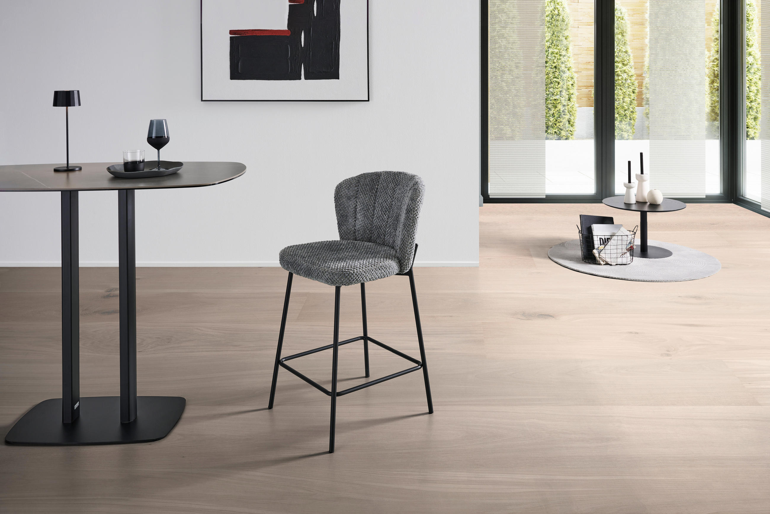 BARHOCKER Struktur Grau Eisen Pappel Sperrholz  - Schwarz/Grau, LIFESTYLE, Holz/Textil (55/101/59cm) - Livetastic