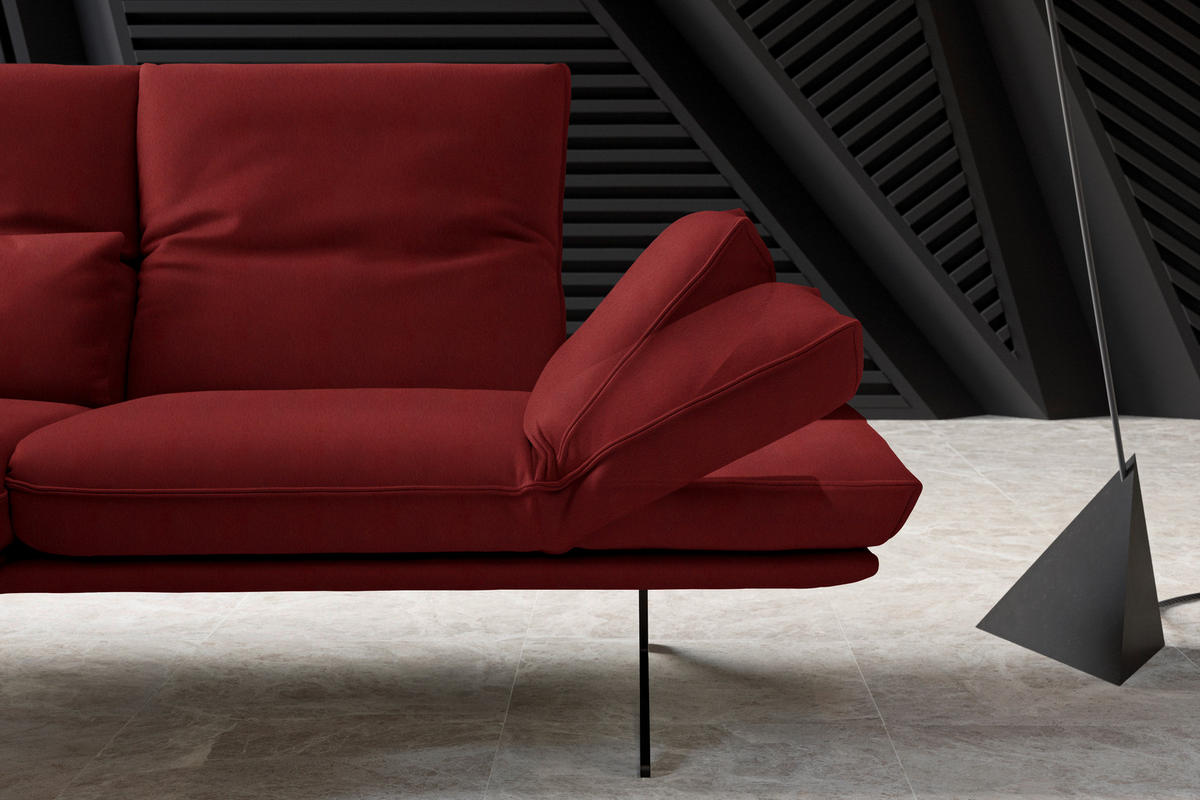 ECKSOFA in Echtleder Rot  - Gelb/Rot, Design, Leder/Metall (130/210cm) - Dieter Knoll