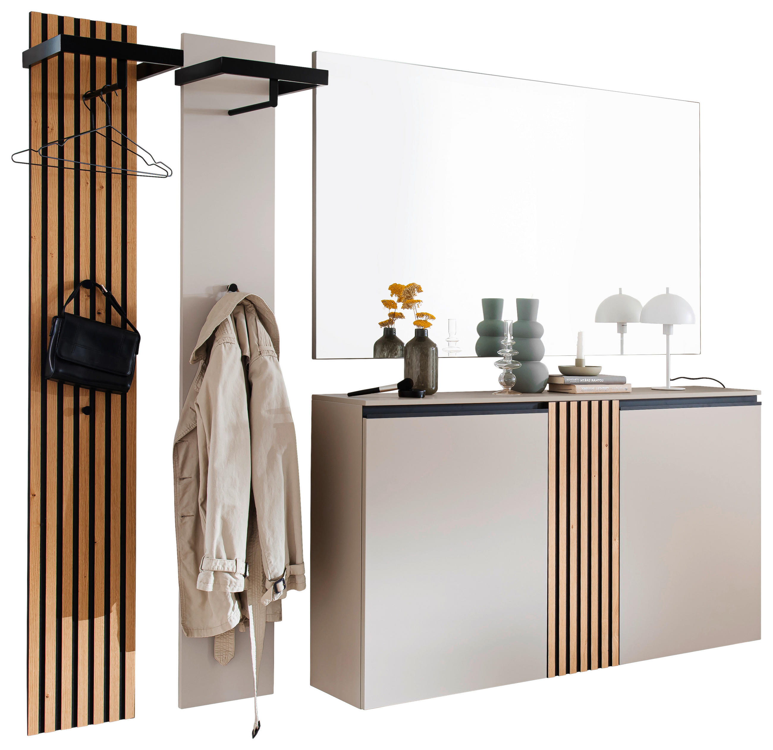 GARDEROBE 4-teilig  in 230/200/30 cm  - Greige/Eichefarben, Design, Holz/Holzwerkstoff (230/200/30cm) - Moderano