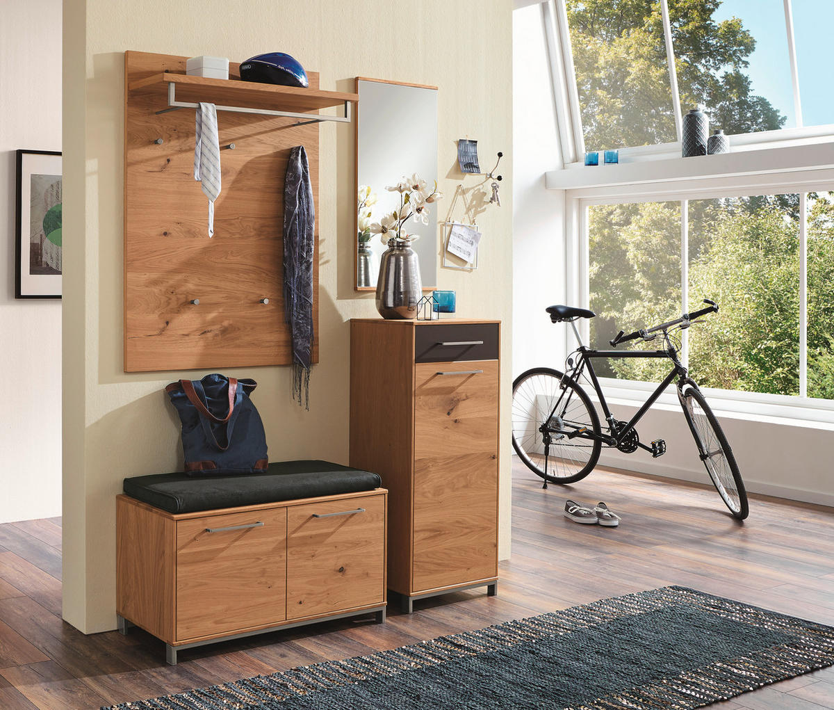 GARDEROBE 5-teilig  in 140/195/40 cm  - Eichefarben/Anthrazit, Design, Glas/Holz (140/195/40cm)