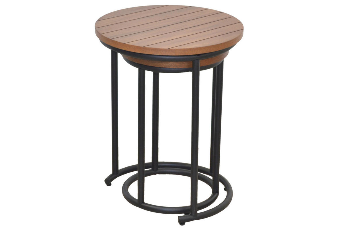 BEISTELLTISCHSET rund Braun  - Schwarz/Braun, Design, Holzwerkstoff/Metall (40/40/50cm) - MID.YOU