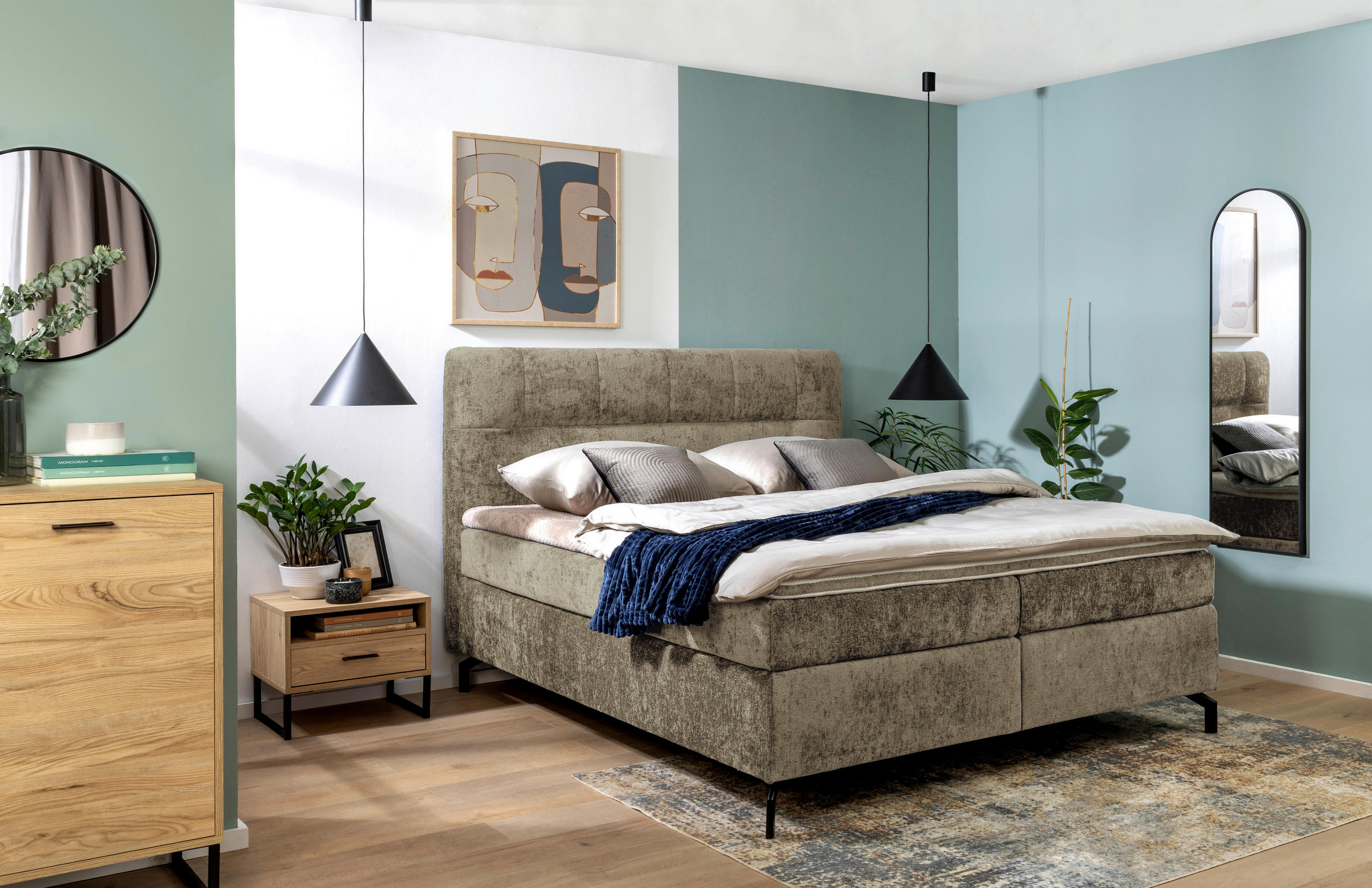 BOXSPRINGBETT 160/200 cm  in Schlammfarben  - Schlammfarben/Schwarz, Design, Textil/Metall (160/200cm) - Esposa