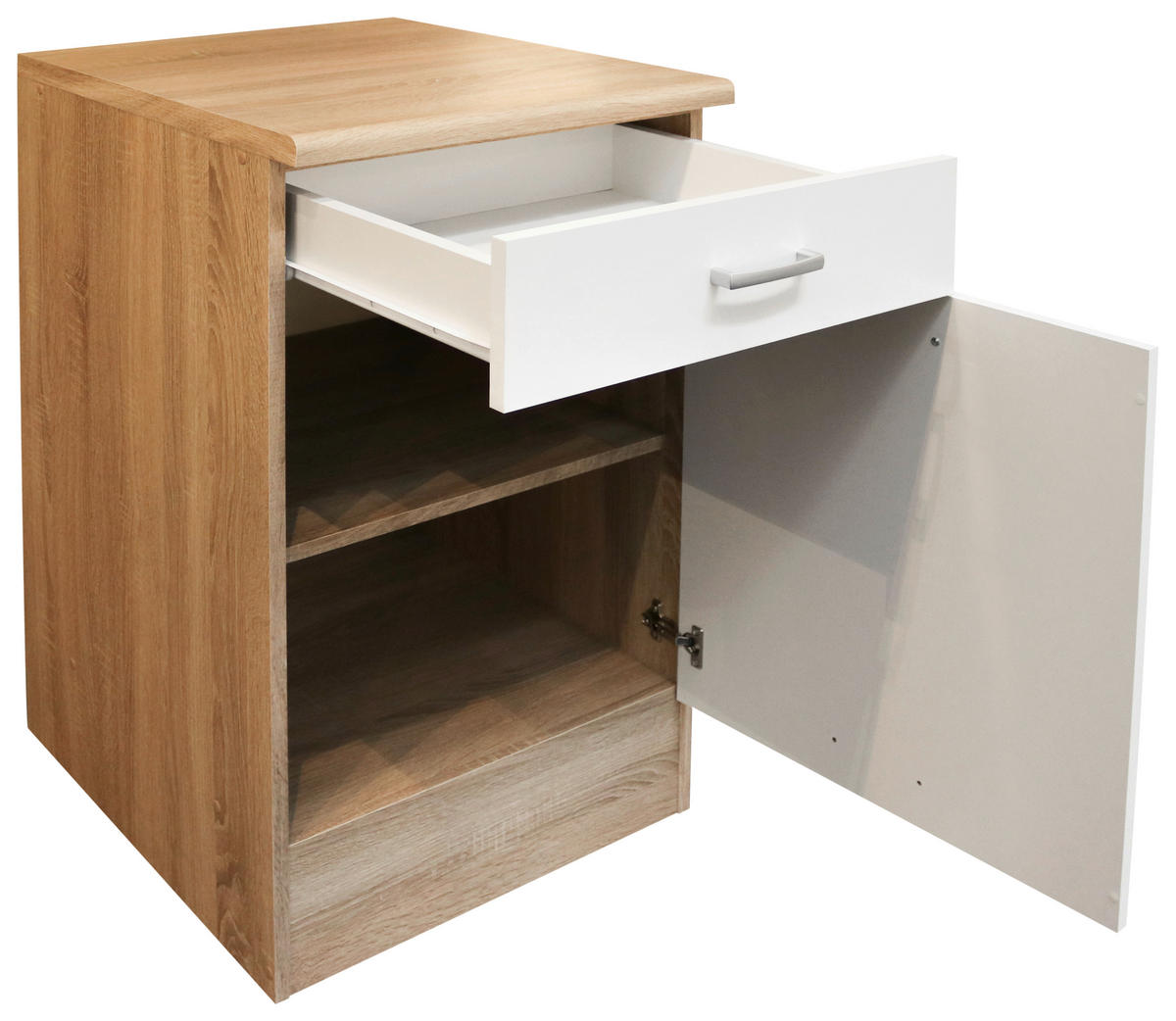 KÜCHENUNTERSCHRANK 50/90/60 cm  in Weiß, Sonoma Eiche  - Silberfarben/Weiß, Basics, Holzwerkstoff/Kunststoff (50/90/60cm) - MID.YOU
