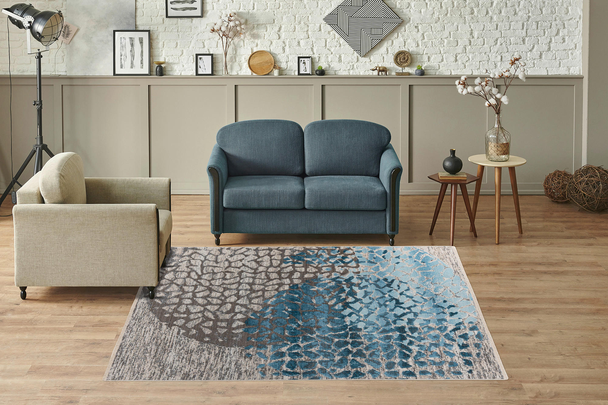 KOBEREC TKANÝ NA PLOCHO, 160/230 cm, modrá, vícebarevná - modrá/vícebarevná, Konvenční, textil (160/230cm)