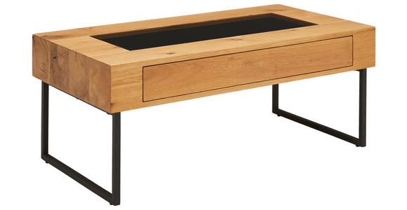 COUCHTISCH Eiche furniert, massiv ESG 110/60/45 cm rechteckig Schwarz, Eichefarben - Eichefarben/Schwarz, Natur, Glas/Holz (110/60/45cm) - Novel
