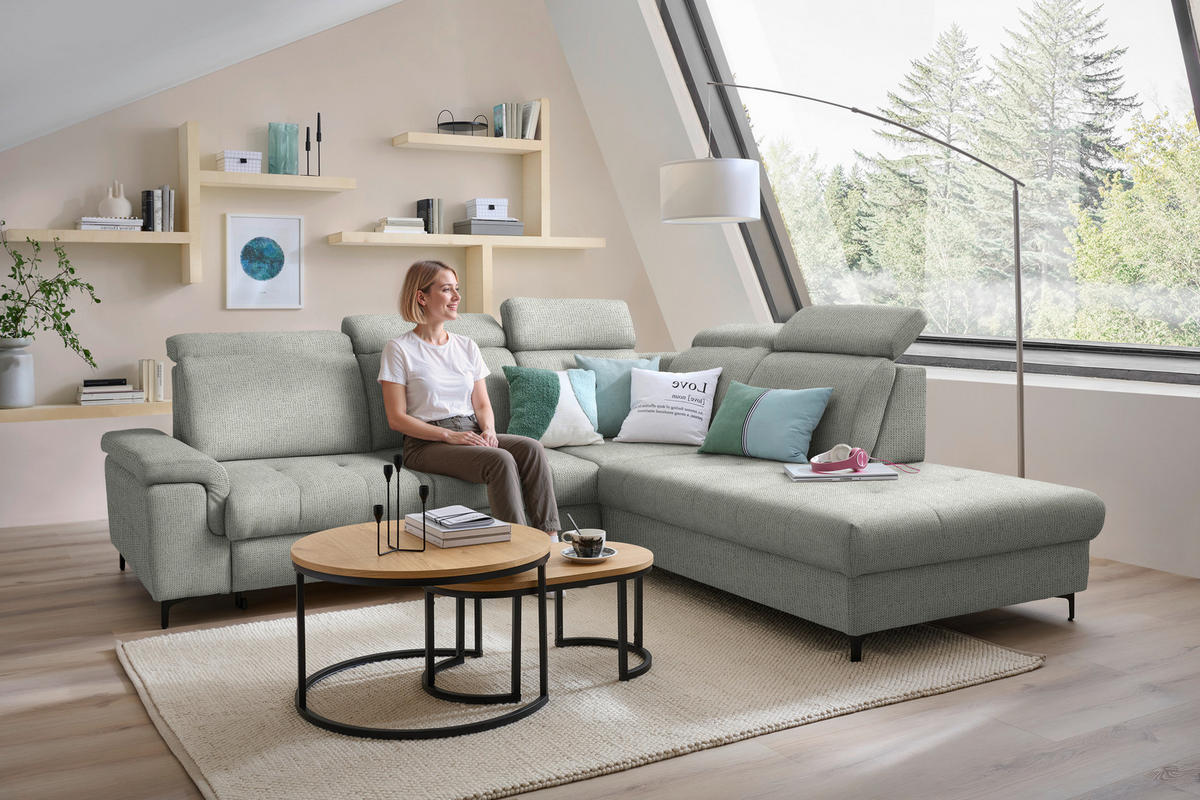 ECKSOFA Struktur Graubraun  - Graubraun/Schwarz, Design, Textil/Metall (292/270cm) - Stylife