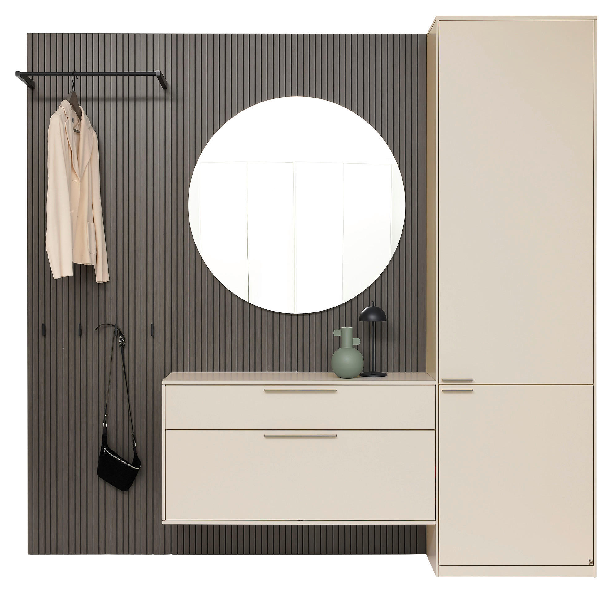 GARDEROBE 4-teilig  in 228/217/40 cm  - Weiß/Grau, MODERN, Glas/Holzwerkstoff (228/217/40cm) - Musterring