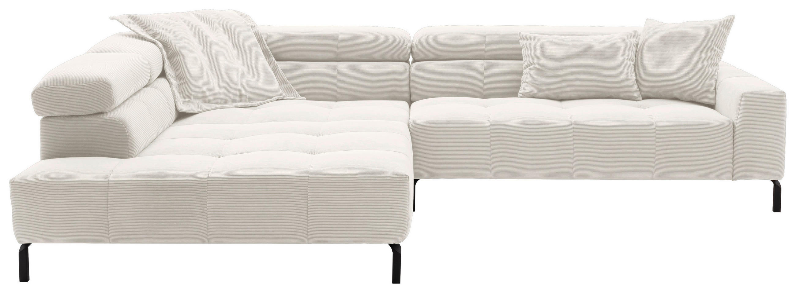 ECKSOFA Weiß Feincord  - Schwarz/Weiß, KONVENTIONELL, Textil/Metall (219/311cm) - Hom`in