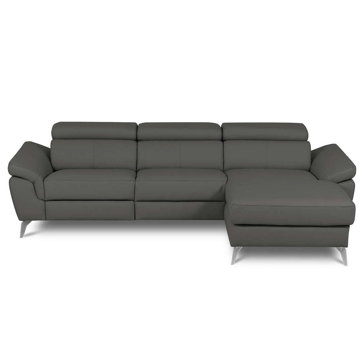 ECKSOFA Lederlook Echtleder Anthrazit  - Chromfarben/Anthrazit, Design, Leder/Textil (252/179cm) - Livetastic