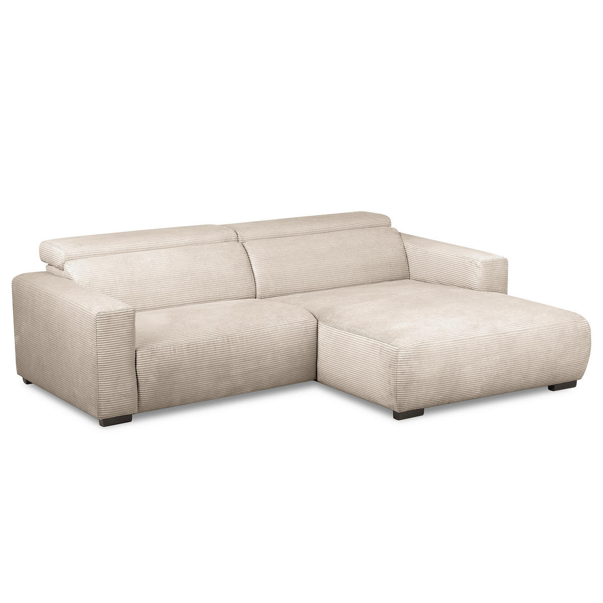 ECKSOFA RENO Hellgrau Cord Relaxfunktion, Kopfteilverstellung  - Hellgrau/Schwarz, Design, Kunststoff/Textil (248/184cm) - Livetastic
