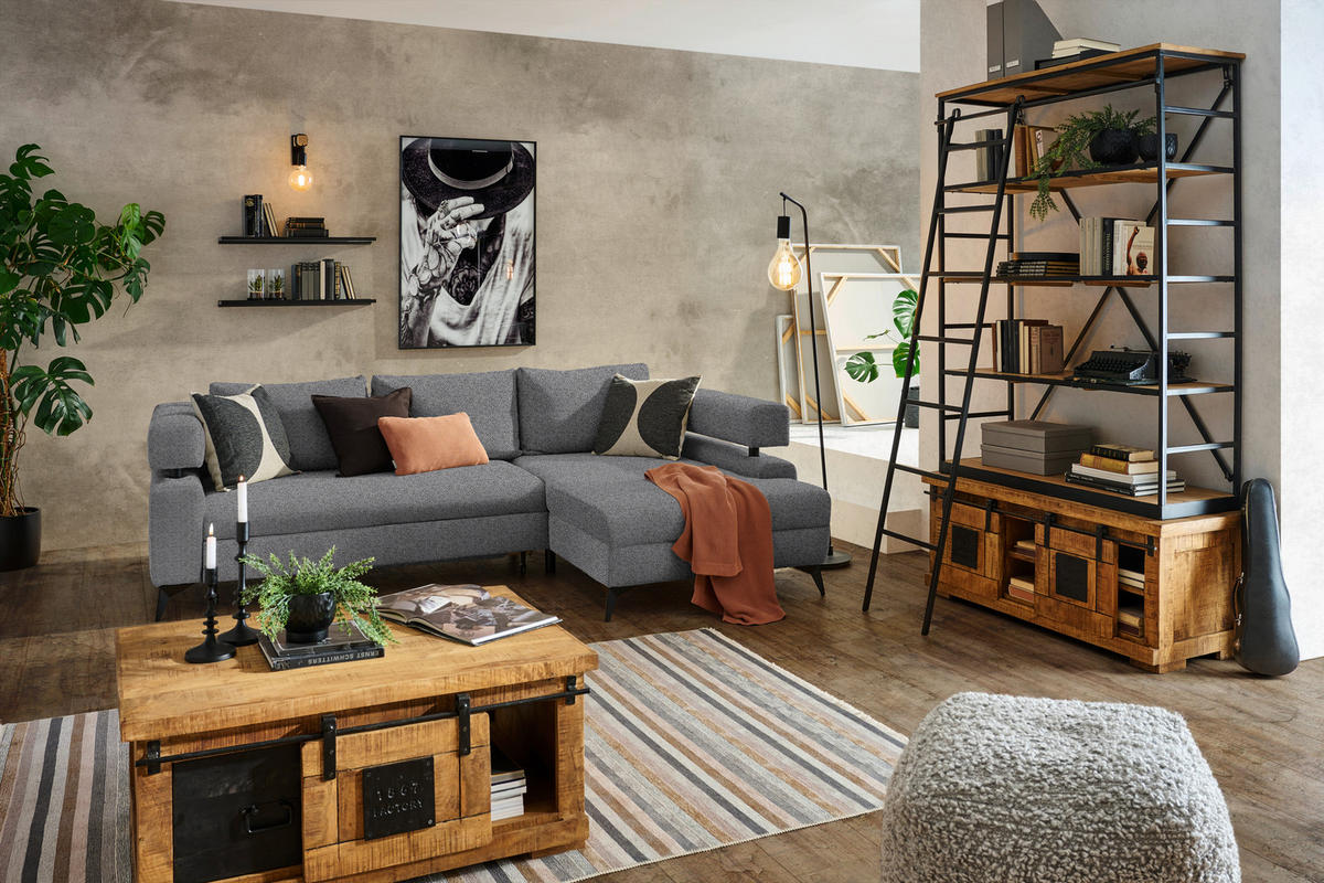 ECKSOFA in Chenille Dunkelgrau  - Dunkelgrau/Schwarz, Konventionell, Textil/Metall (265/184cm) - Hom`in