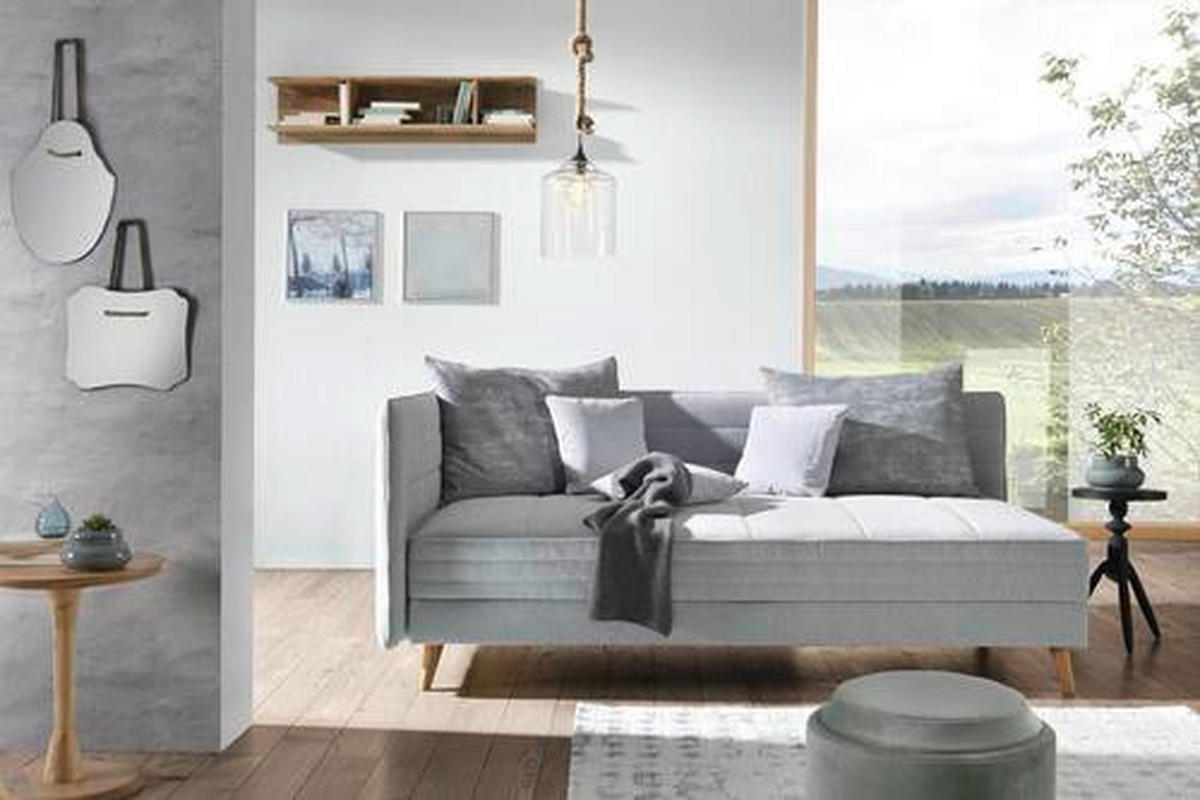 LIEGE in Grau, Hellblau  - Grau/Hellblau, Design, Holz/Textil (210/84/130cm) - Joka