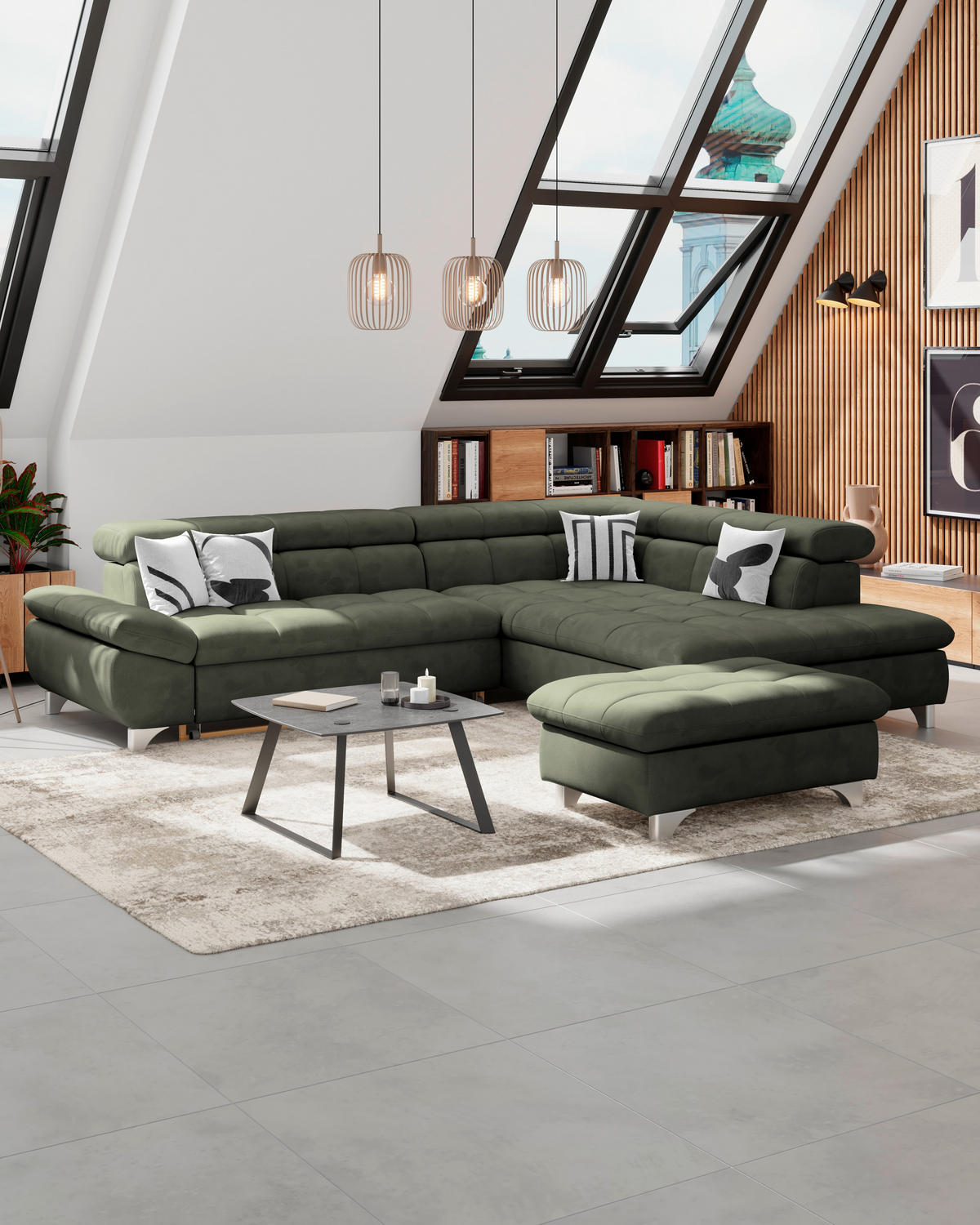HOCKER Chenille Dunkelgrün  - Chromfarben/Dunkelgrün, KONVENTIONELL, Textil/Metall (108/46/108cm) - Livetastic