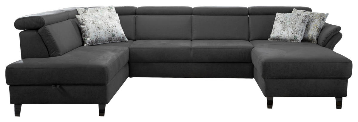 SALON PANORAMIQUE in Mikrofaser Grau, Schwarz  - Schwarz/Grau, Konventionell, Textil/Metall (193/317/165cm) - Sit & More