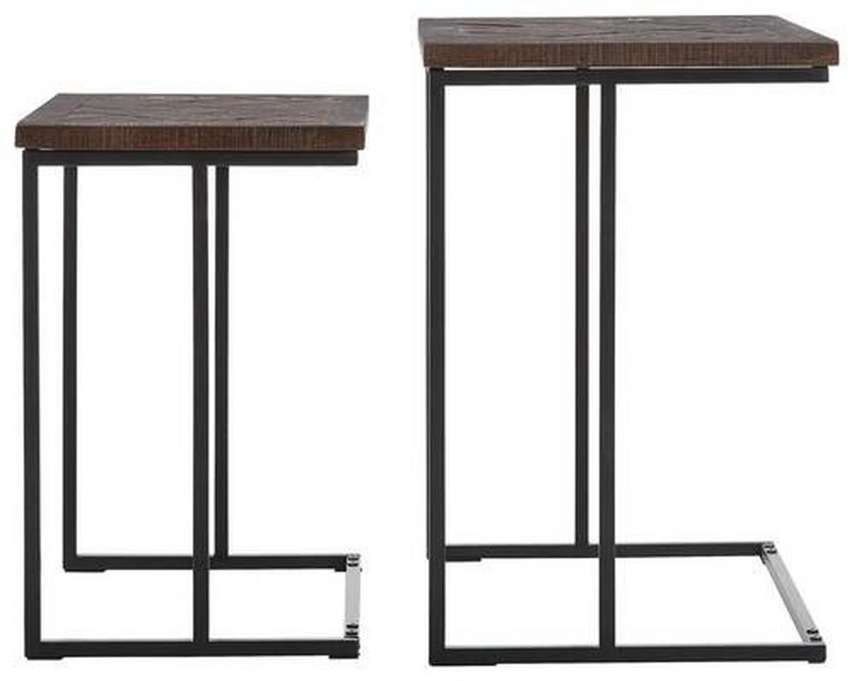 BEISTELLTISCHSET Recyclingholz vollmassiv rechteckig Schwarz, Dunkelgrau  - Dunkelgrau/Schwarz, Design, Holz/Metall (50-55/34-40/52-60cm) - Carryhome