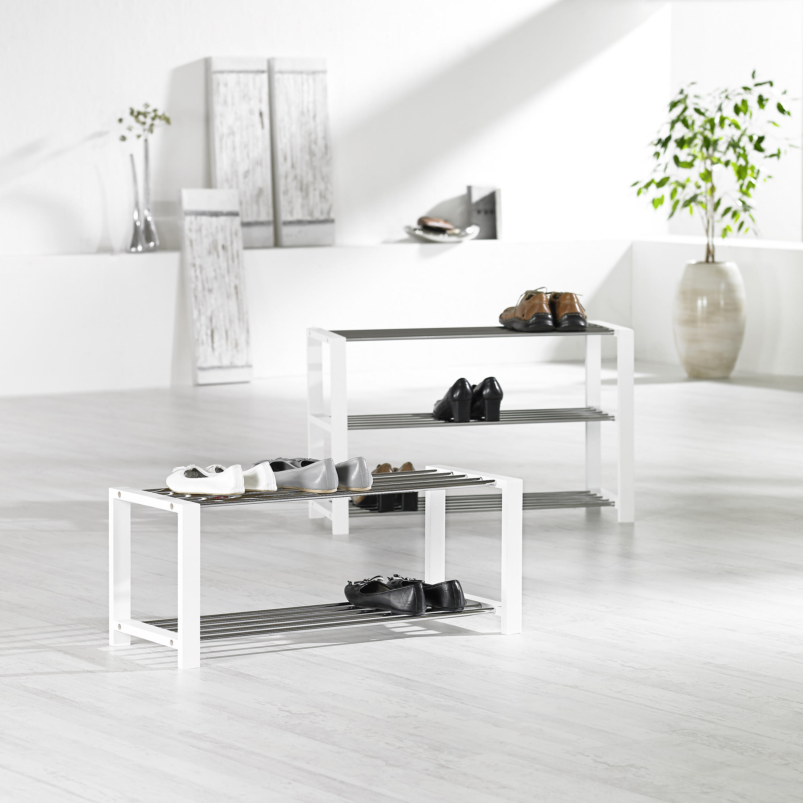 SCHUHREGAL Chromfarben, Weiß  - Chromfarben/Weiß, Design, Holzwerkstoff/Metall (80/50/30cm) - Carryhome