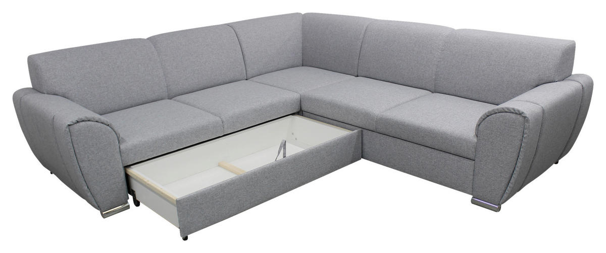 ECKSOFA Hellgrau Flachgewebe  - Silberfarben/Hellgrau, Design, Kunststoff/Textil (266/266cm) - Livetastic