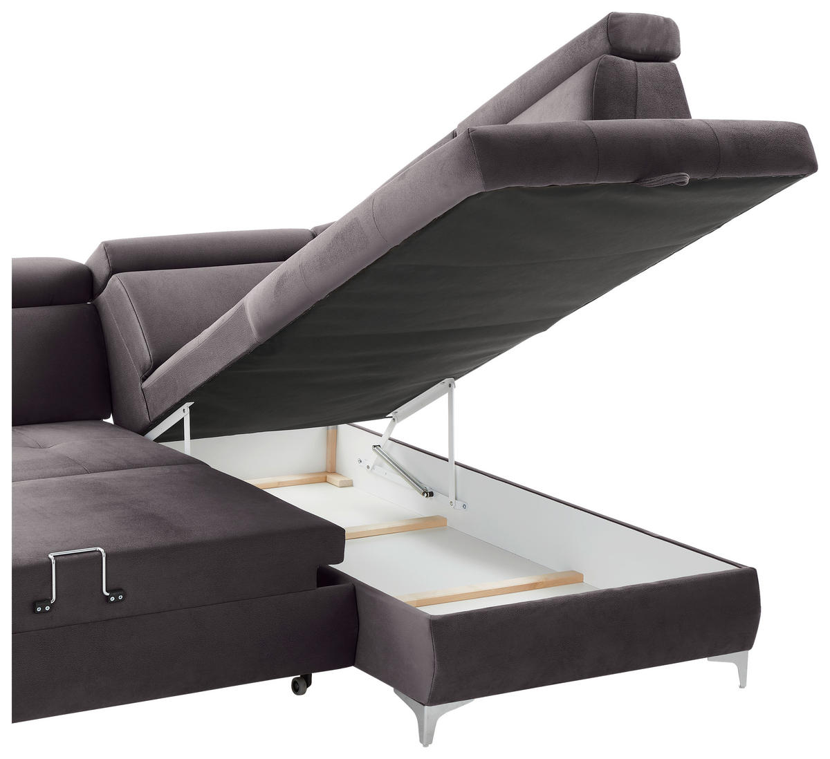 ECKSOFA Grau Samt  - Chromfarben/Grau, KONVENTIONELL, Textil/Metall (271/206cm) - Carryhome