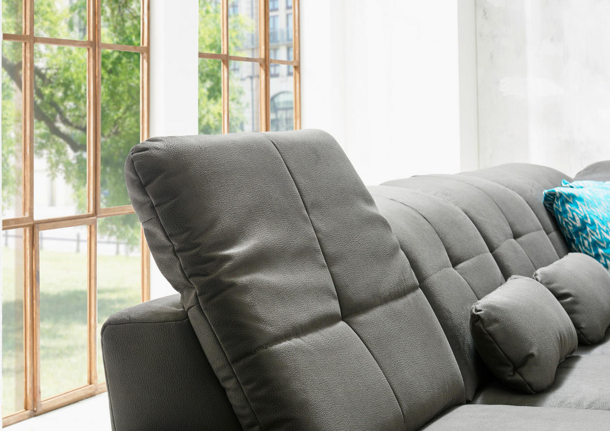 WOHNLANDSCHAFT Grau Mikrofaser  - Chromfarben/Grau, Design, Textil/Metall (260/371/195cm) - Beldomo Style