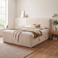 BOXBETT 180/200 cm,  in Beige, gepolstertes Kopfteil, Bettkasten, Topper, Matratzen, H3 + H3 = fest  - Beige/Schwarz, Basics, Kunststoff/Textil (180/200cm) - Chameo