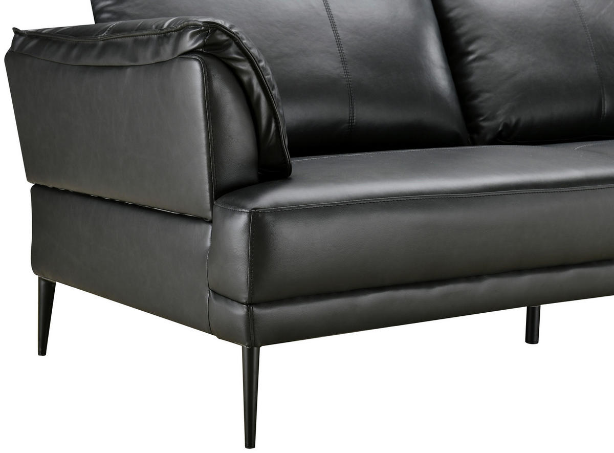 2-SITZER-SOFA Schwarz Echtleder Lederlook  - Schwarz, Design, Leder/Holz (195/87/90cm) - MID.YOU