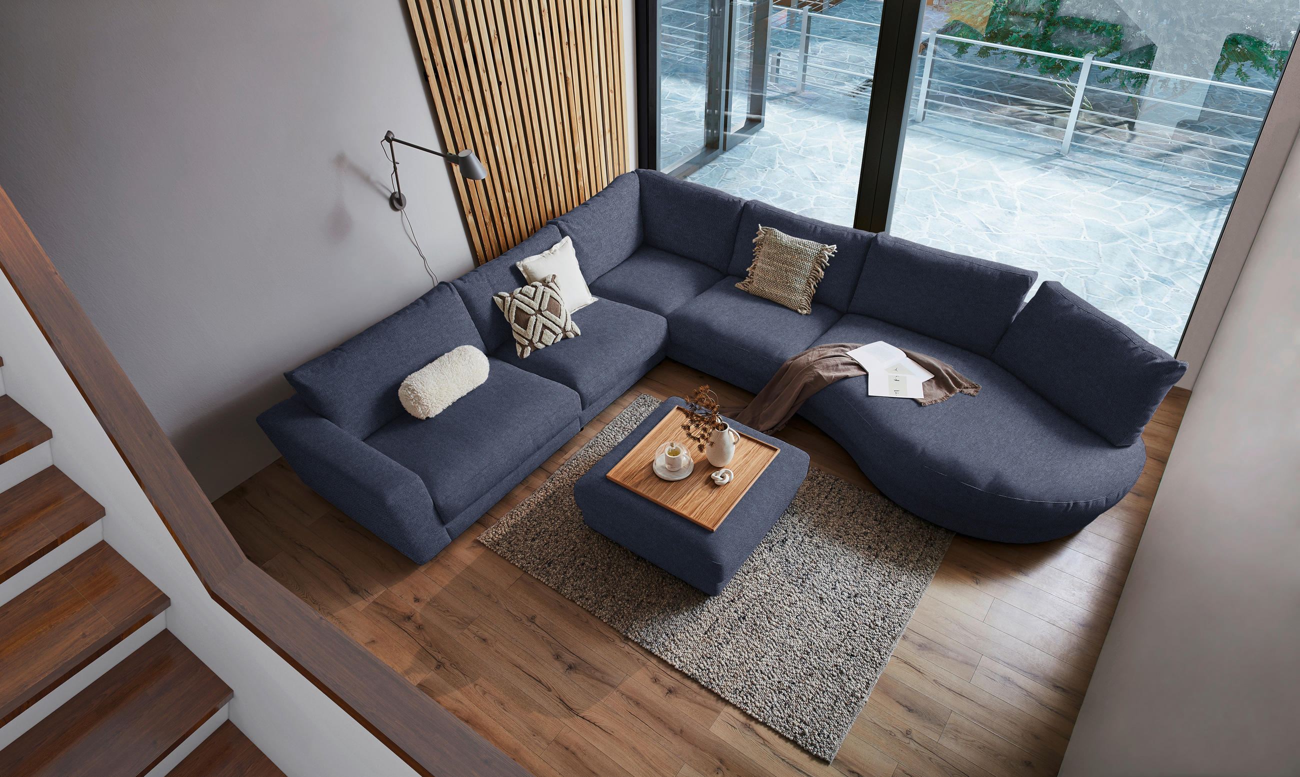 ECKSOFA in Flachgewebe Dunkelblau  365/425 cm  - Schwarz/Dunkelblau, Design, Kunststoff/Textil (365/425cm) - Lomoco