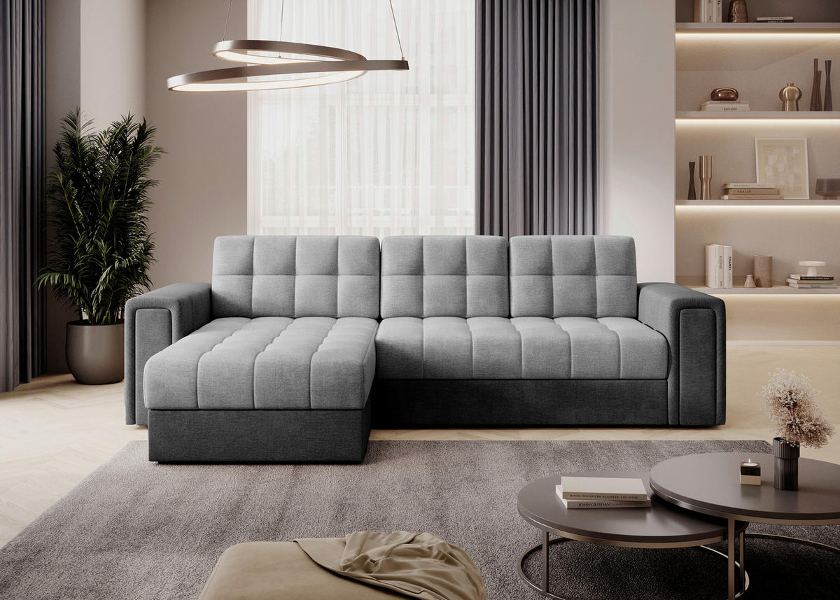 ECKSOFA Samt Hellgrau, Dunkelgrau  - Dunkelgrau/Hellgrau, Design, Kunststoff/Textil (260/150cm) - MID.YOU