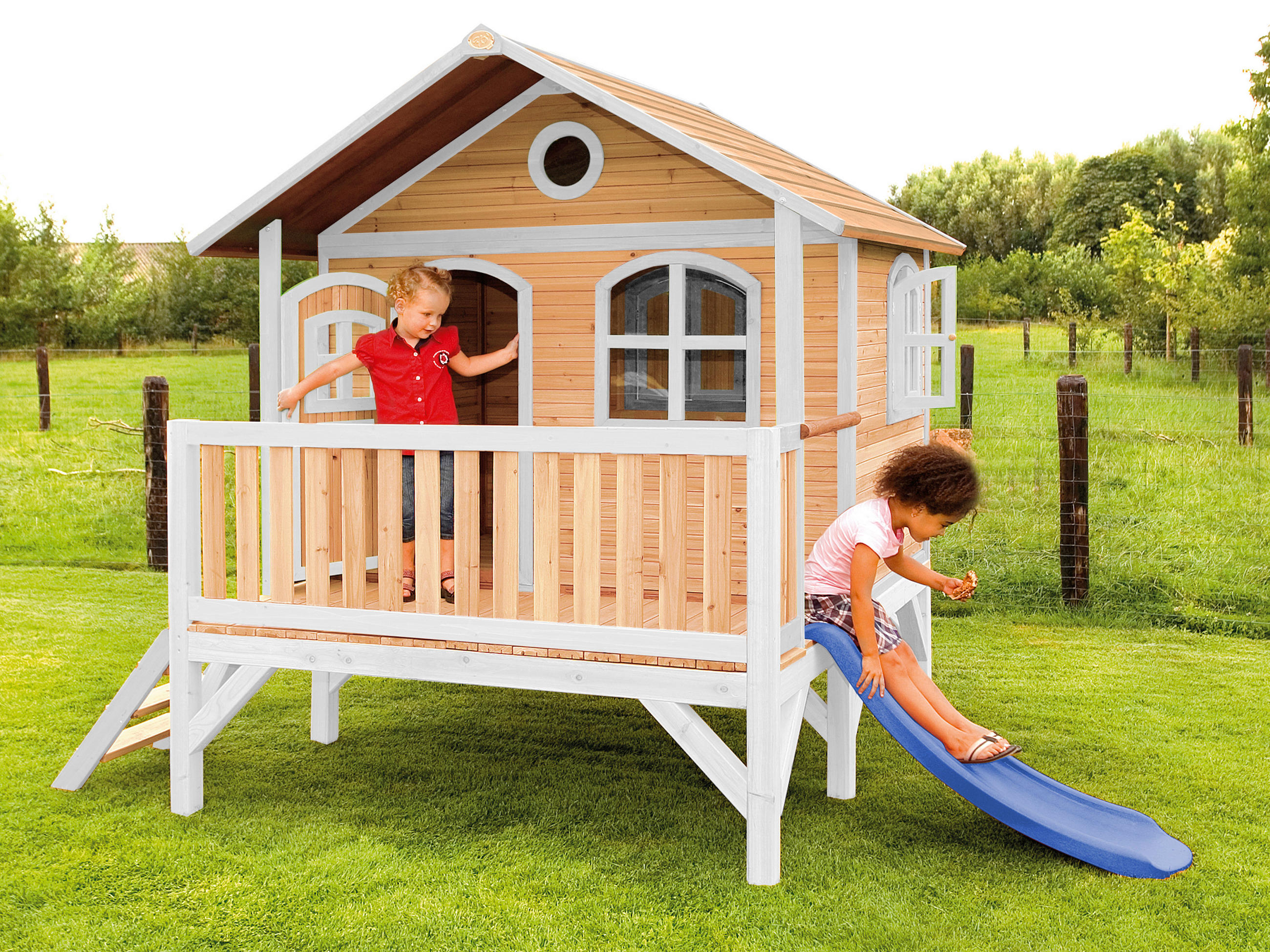 SPIELHAUS 349/233/212 cm  - Rot/Braun, KONVENTIONELL, Holz/Kunststoff (349/233/212cm) - Ambia Garden